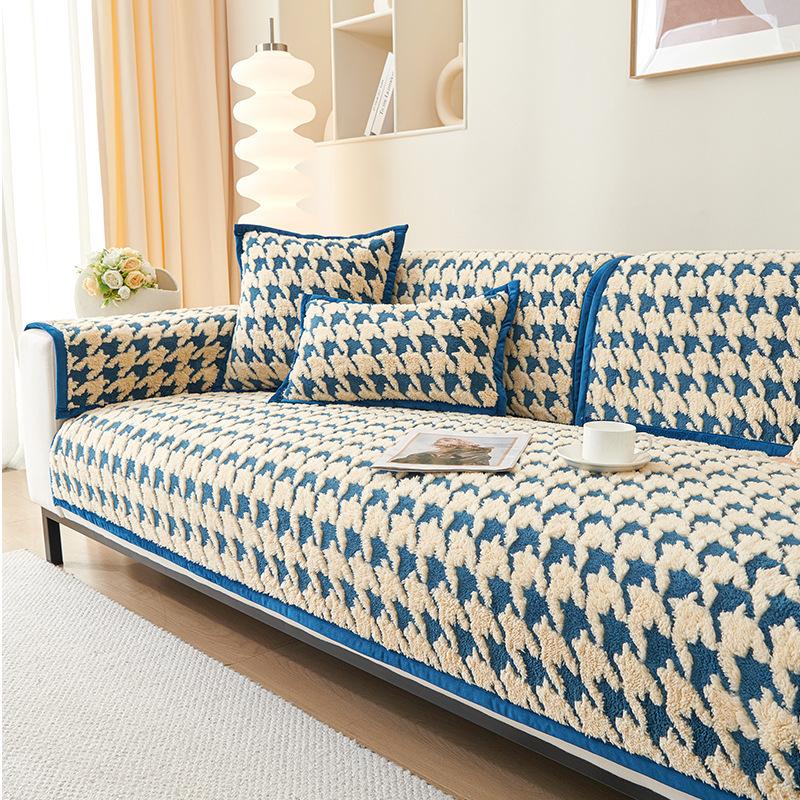 New Qiandongge Sofa Cushion Winter Thickened Plush Seat Cushion High-End Non-Slip Leather Sofa Cover Cover Cloth