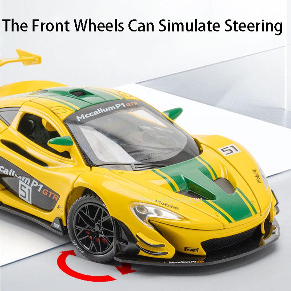 1:22 P1 GTR Model Toy Diecast Alloy Cars Doors Opened Front Wheel Steering Sound Light Pull Back Sports Car Kid Birthday Present