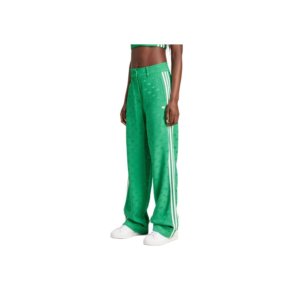 Adidas Originals Logo All Over Print Striped Straight Leg Retro Sports Casual Pants Women Bottoms Green IX0943