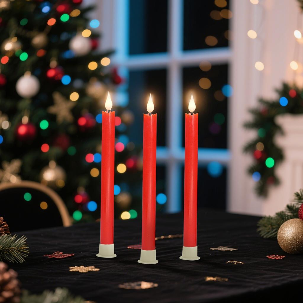 Red Conical Flameless Candle, 3D Flame Decorative Candle Lamp LED Electronic Candle Lamp 6 Piece Set