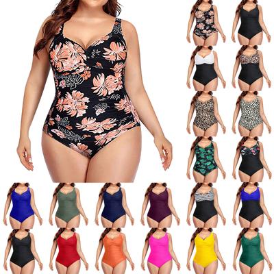 Women's Fashion One-Piece Plus Size Solid Colour Swimming Costume With Chest Pad And No Steel Bra