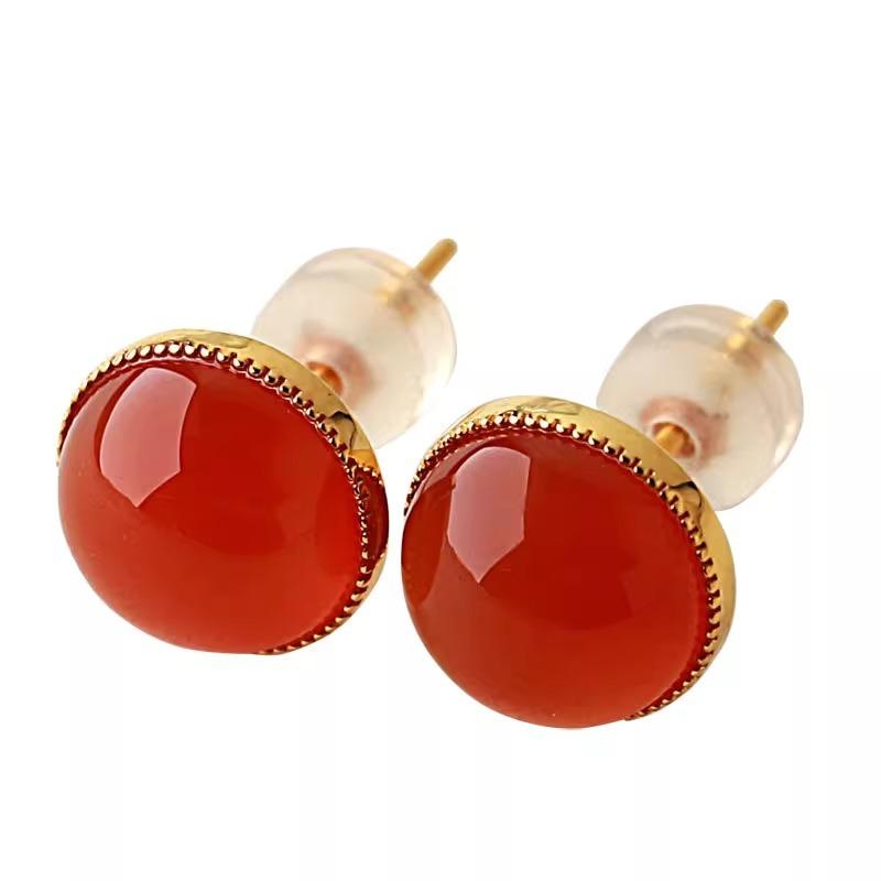 Classic and Minimalist Ruby Earings Stud New In Charms Red Circular Earrings for Women Suitable for Daily Jewelry Gifts Banquets