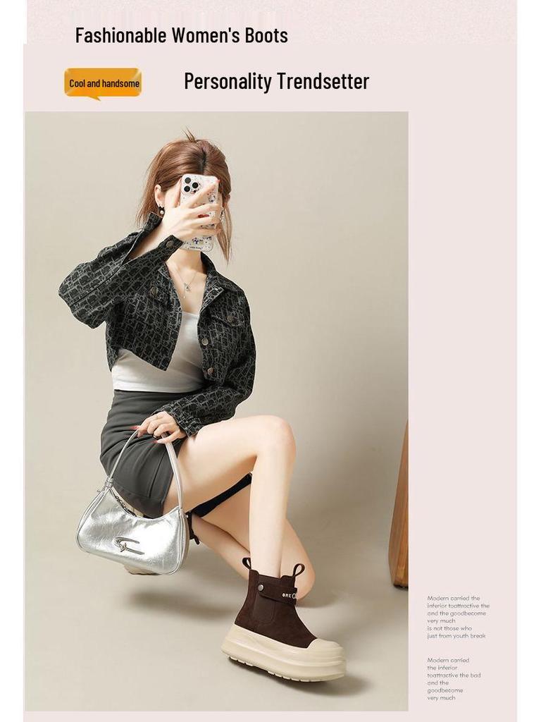 Thick-Soled Platform Martin Boots for Petite Women – 2025 Autumn/Winter, Versatile Lightweight Short Boots, Trendy and Casual Style.