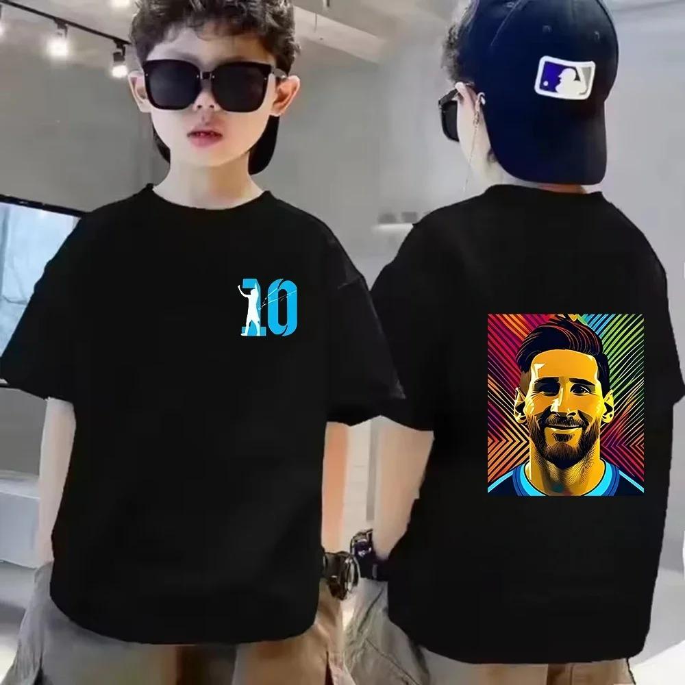 Sommer Kinder T-Shirt Kurzarm Messi Doppelseitiger Druck Lässig Mode Sport T-Shirt Top Kind Y2k Junge Mädchen Kleidung