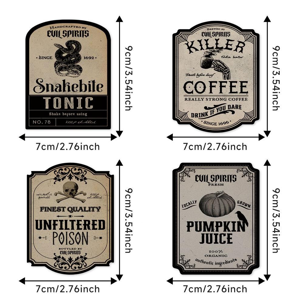 16Pcs/Pack Halloween Wine Bottle Labels Stickers Terror Skeleton Decorative Stickers for Beer and Beverages