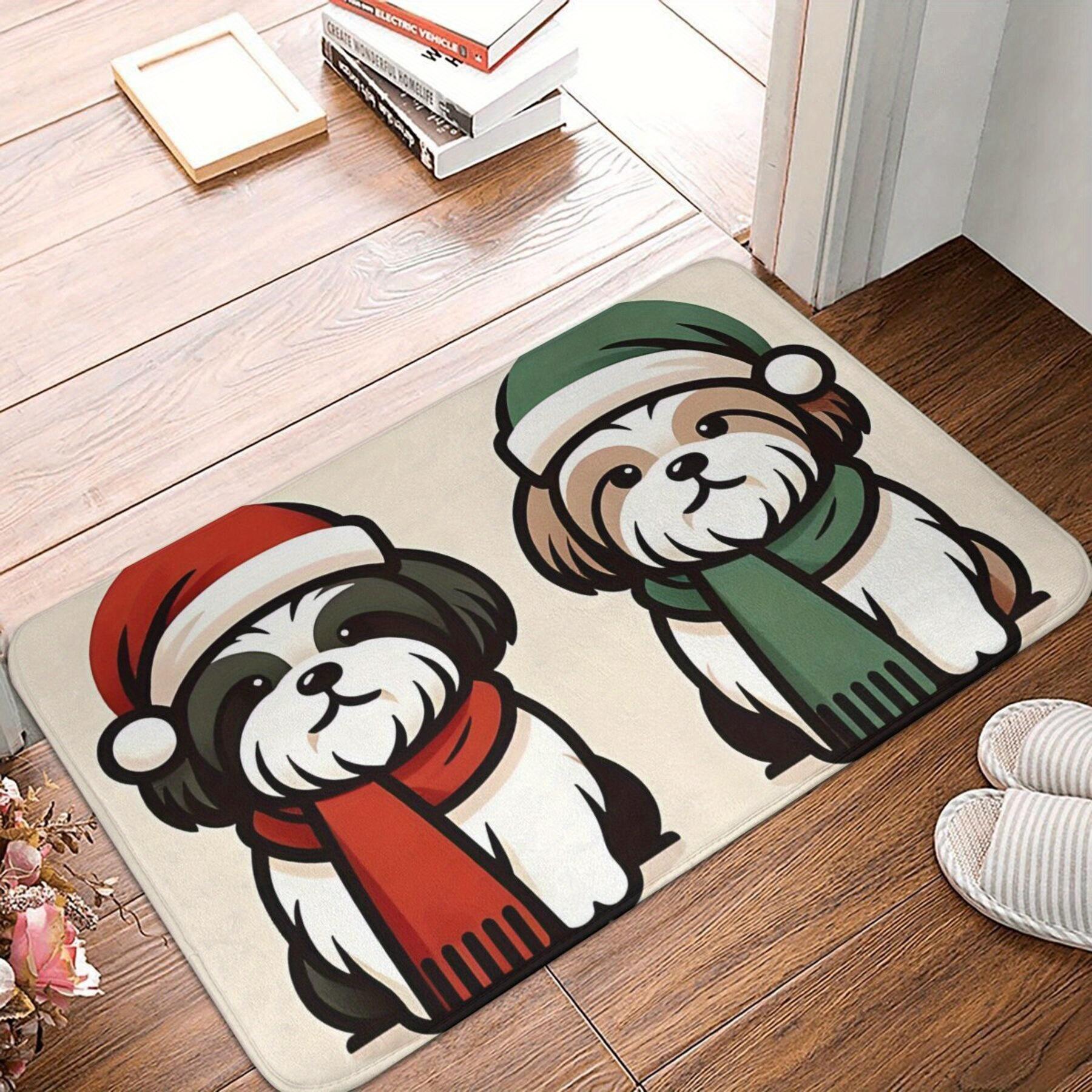 

Charming Shih Tzu Puppies in Santa Hats Anti-Slip Welcome Mat Machine Washable Kitchen Rug,for Indoor/Outdoor Use, for Christmas 40x60cm