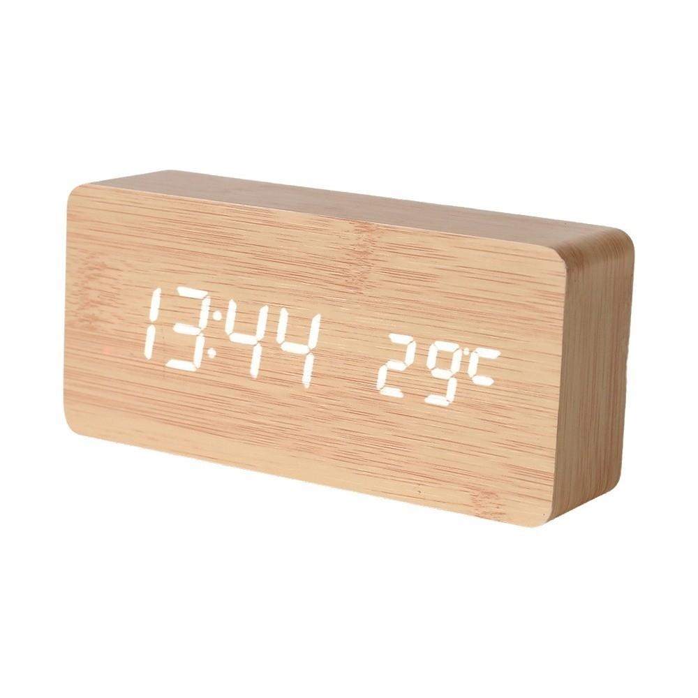 LED Digital Display Digital Alarm Clock Reminder Table Clock LED Digital Clock Living Room Decor Humidity Wood Color