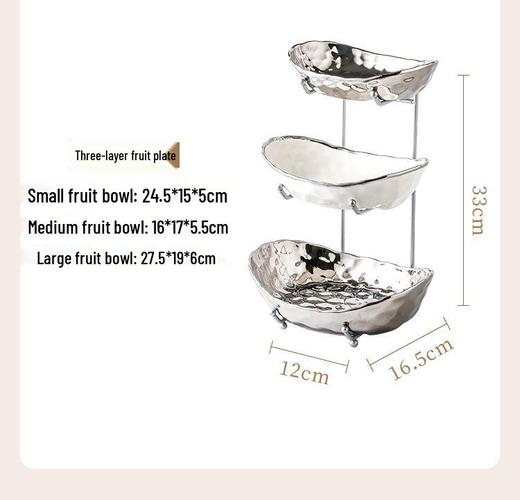 Elegant Multi-Layer Ceramic Fruit Bowl with Electroplating - High-Value Dried Fruit Storage Rack