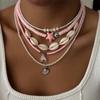 Collier Ras-de-cou Multi-couches en Coquillages avec Accents Perles pour l'Été et les Vacances à la Plage