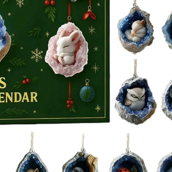 Christmas Countdown Calendar Box 24-Day Advent Calendar Acrylic Forest Animal Hanging Decorations Festive Atmosphere Enhancer