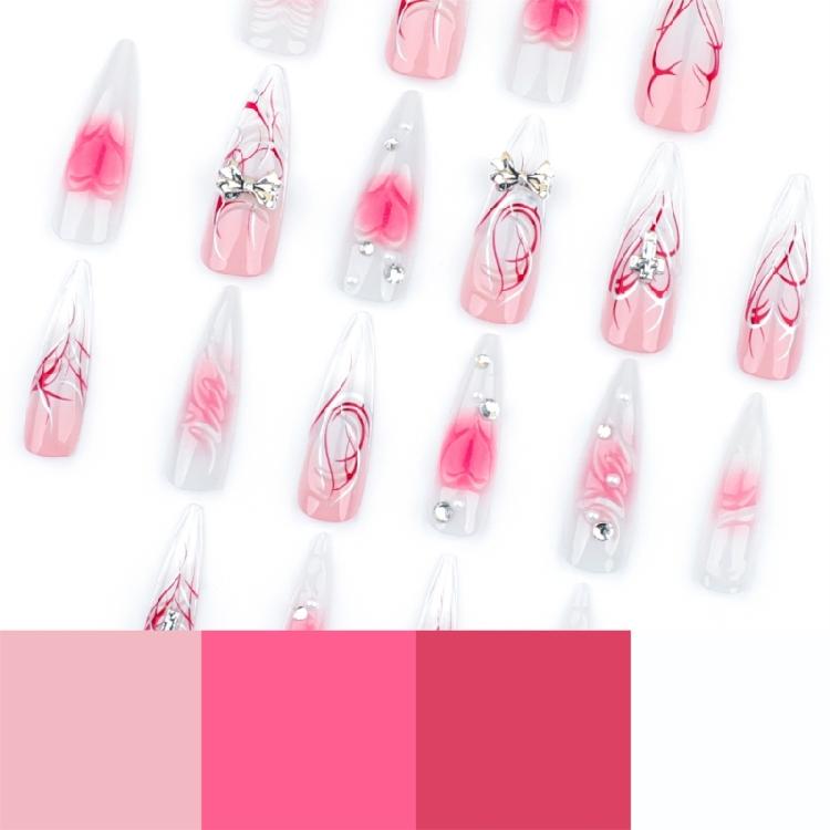 Long Stilettos Almond Press on Nail Bows Rhinestones Glues on Nail French Fake Nail Designs False Nail Artificial Nail