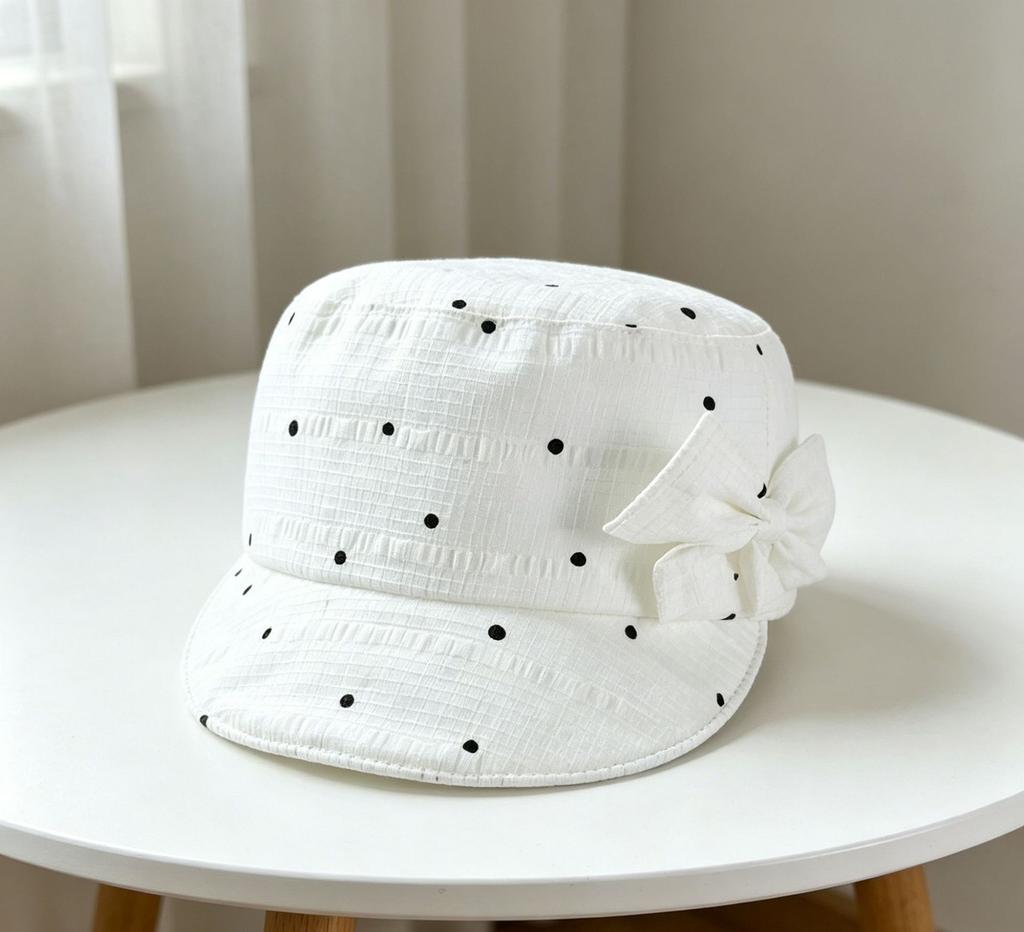 New removable bow polka dot flat top equestrian hat girl heart cap summer thin newsboy hat