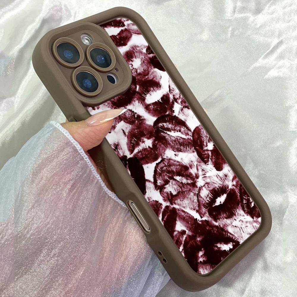 JT575 Wine Red lips Kiss for iPhone 17 16 15 14 13 12 Pro Max Samsung S26 S25 Ultra A17 A07 A56 A16 A15 A14 A13 Xiaomi 15T Redmi 15c 14C Soft Case