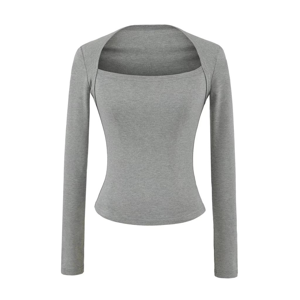 Hot Girl Square Neck Off-Shoulder Slimming Long Sleeve Top for Women