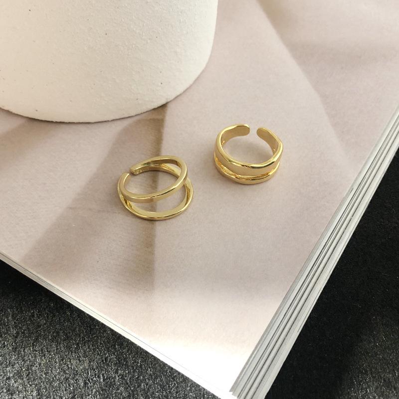 Women's Gold Double Layer Retro Open Ring - European American Style, Personalized Fashion, Hip Hop Inspired Index Finger Design