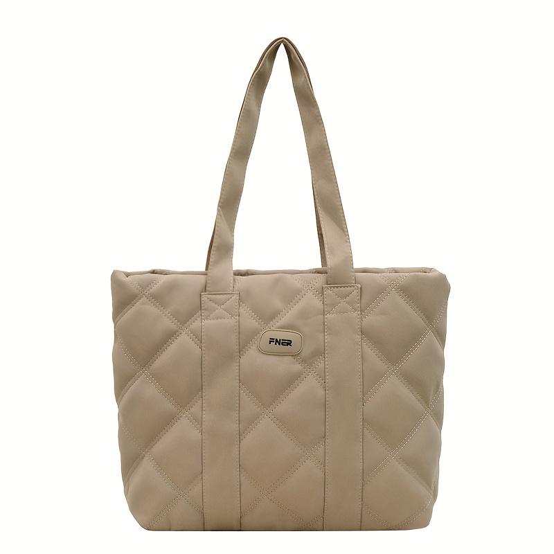 

Нейлоновая стеганая сумка-тоут для женщин, большая вместимость, универсальная сумка через плечо, верх на молнии, прочная подкладка из полиэстера, идеально подходит для работы, покупок хаки