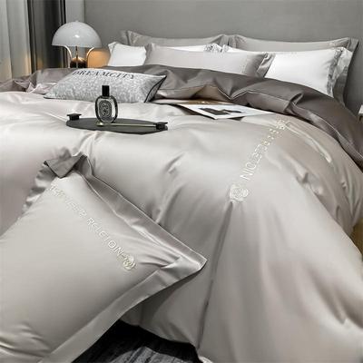 Conjunto de Cama Quatro Peças Seda Gelo Lavada Luxo Leve Bordado Tencel de Alta Qualidade Lençol Capa de Edredom Lençol Três Peças Cama