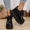 Casual Solid Black Super High Heel Loafer Women 2025 Autumn Chunky Platform Lace Up Pumps Thick Bottom Breathable Mesh Shoes