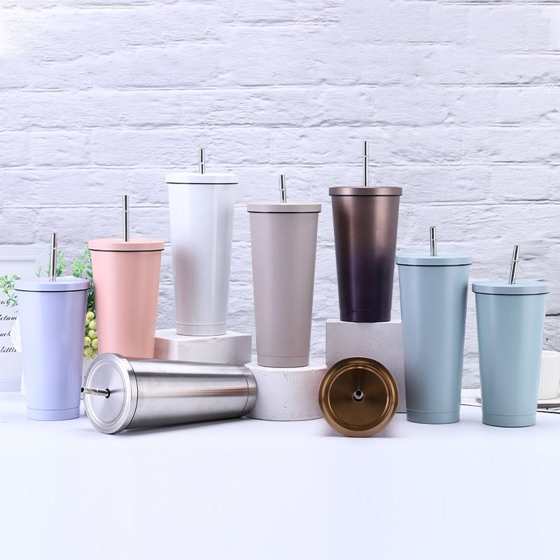304 Stainless Steel Straw Cup Large Capacity Vacuum Coffee Cup Portable Car Cup Gift Thermos Cup