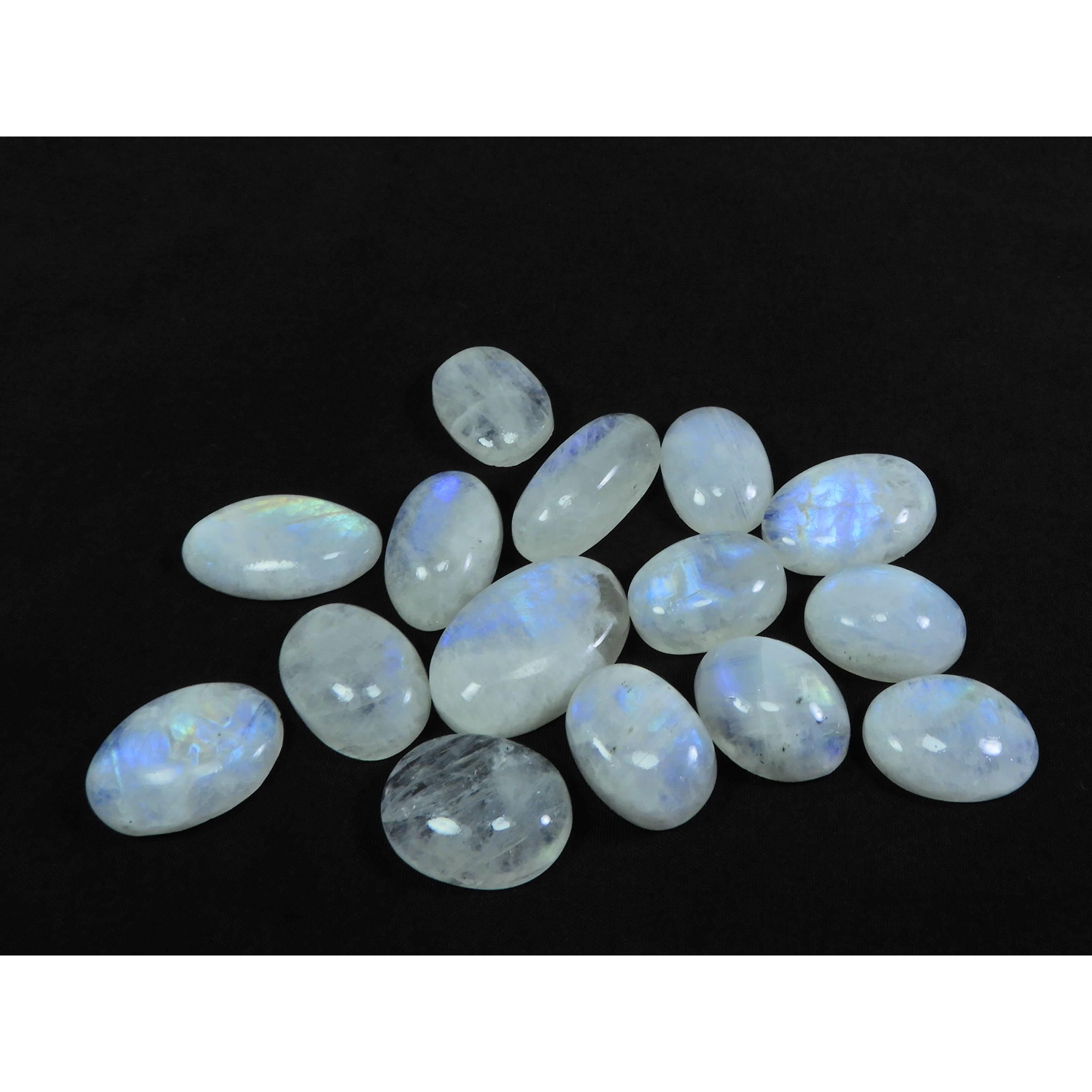 

12X18-17X24MM Natural Rainbow Moonstone Oval Cabochon 15Pcs Gemstone 228Cts. C-19