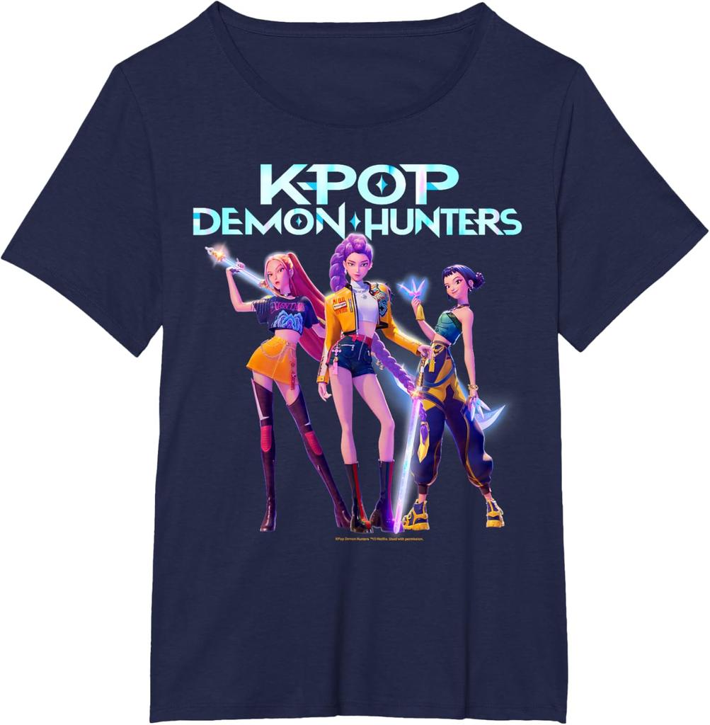 Kpop Demon Hunters Huntrx Heroic Poses Group Shot TShirt Summer Mens and Womens Clothing Fashion Short Sleeved Tshirt