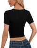 2026 Women's European & American Casual Round Neck Solid Color Cropped Short Sleeve T-shirt