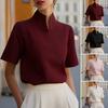 Damenhemd V-Ausschnitt Stehkragen Lockerer Schnitt Pullover Oberteile Einfarbige Weiche Dehnbare Atmungsaktive Bluse Tägliche Kleidung