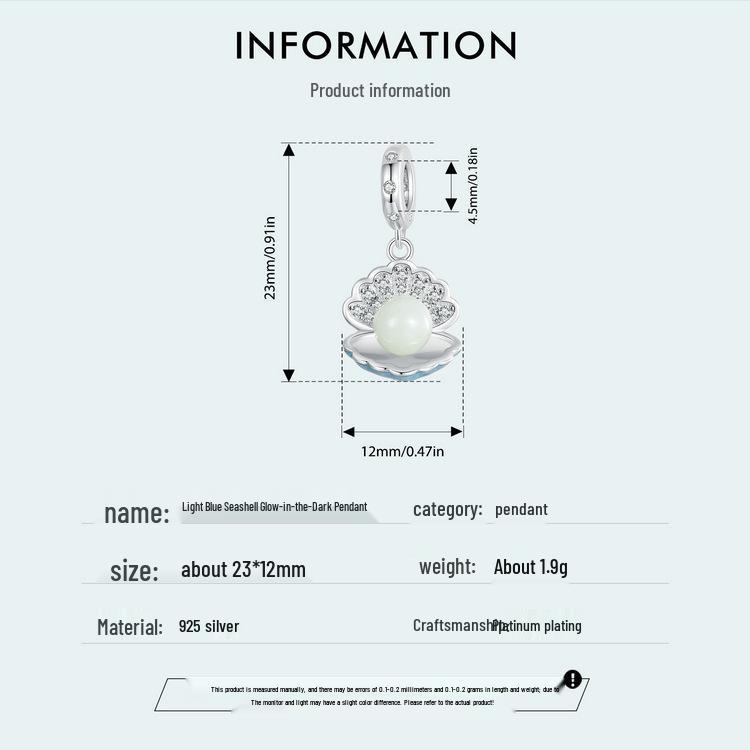 Avele Luminous Shell Pendant: Exquisite Ocean Style S925 Sterling Silver DIY Beaded Jewelry