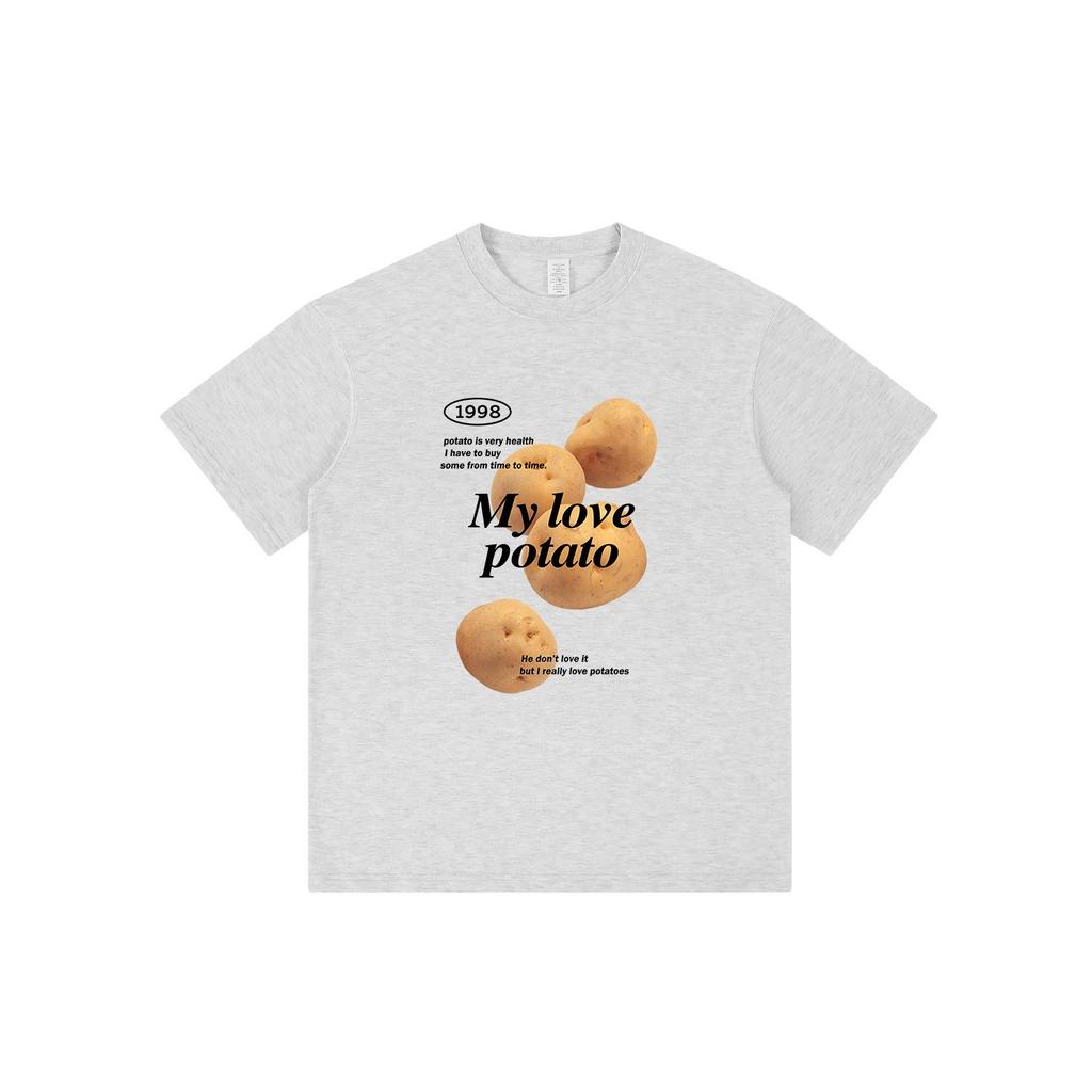 Unisex Cotton Potato Print Casual Tee - Trendy & Fun Short Sleeve