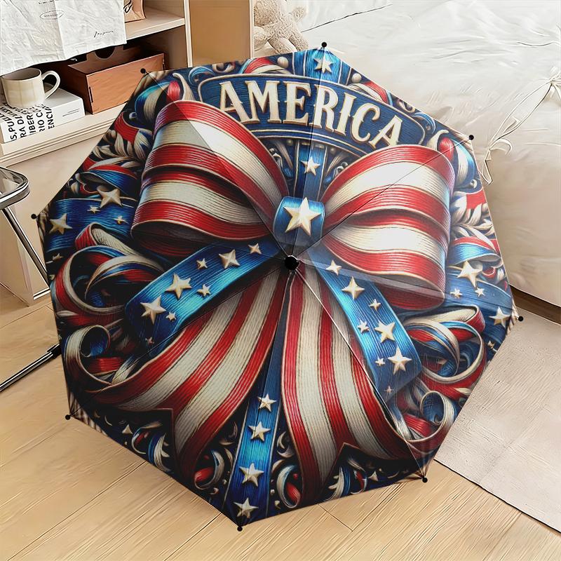 1 Stück Regenschirm mit amerikanischem Flaggen-Design, tragbarer faltbarer Regenschirm, Eisenrahmen, Rippenstruktur, Outdoor-Heim-Regenschirm