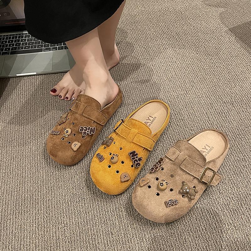 Women Thick Soled Flip-Top Half Slippers Spring Flat Flip-Flops Casual Lightweight Comfortable Indoor Outdoor Daily