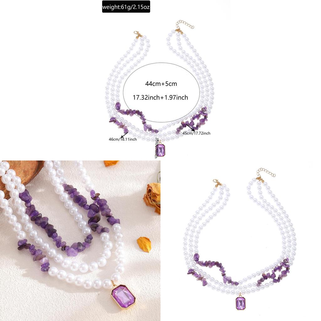 Geometric Pearl Necklace With Crystal Pendant For Women Summer