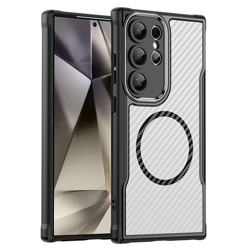 Samsung Galaxy S24 Ultra Case, Magnetic Carbon Fiber Transparent Phone Case Cover for Samsung Galaxy S24 Ultra чёрный