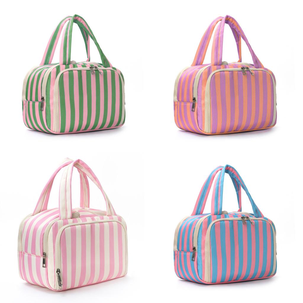Polyester Striped Makeup Bag With Design For Daily Use And Travel Storage