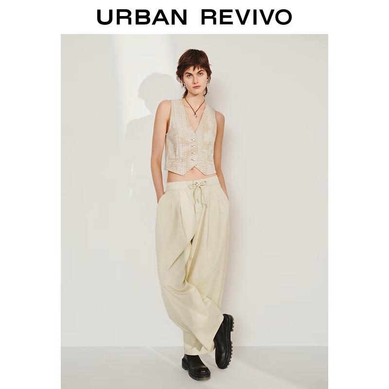 UR 2025 Women's Solid Cotton Elastic Waist Tapered Trousers