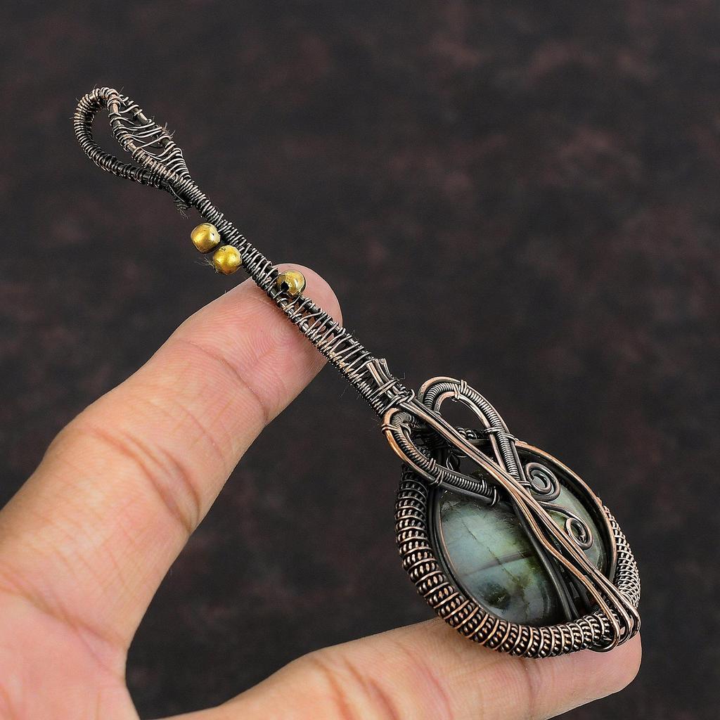 Labradorite Copper Wire Wrapped Pendant Gemstone Pendant Copper Jewelry Handmade Labradorite Jewelry Gift For Her Guitar Pendant For Mother
