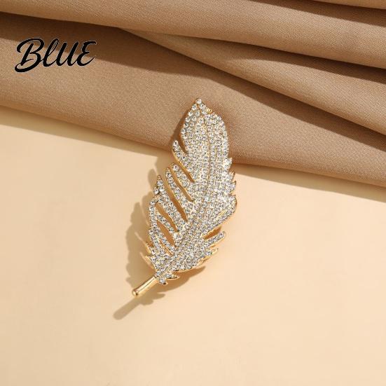 Oxidation-proof Brooch Feather Design Pin for Women Rhinestones Inlaid Sweater