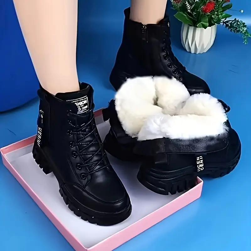 Botas Nuevo Estilo 2025 con Forro Polar, Botas de Invierno con Punta Redonda, Suela Plana Antideslizante, Botas Gruesas Cálidas para Mujer para Madres