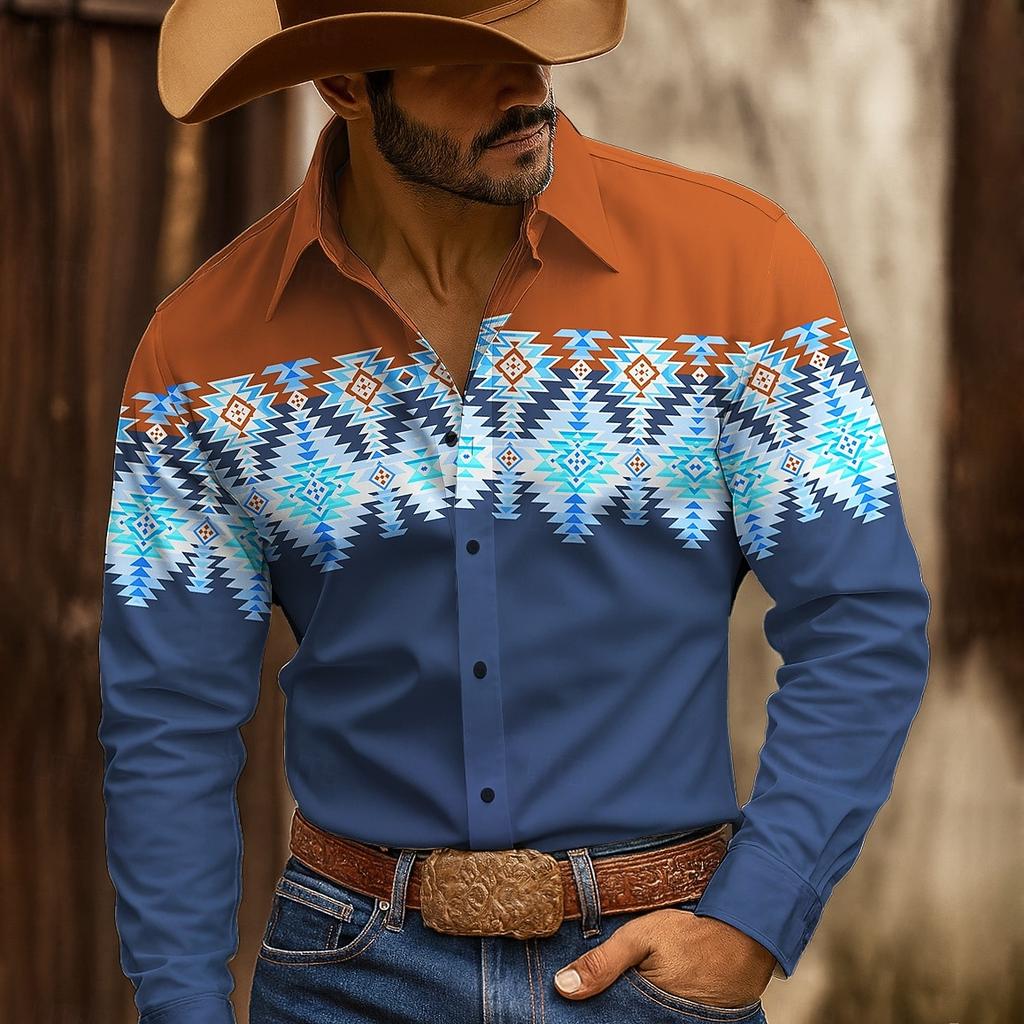 Men's Geometric Aztec Ethnic Shirt Fashion 3D Printed Shirt Button Up Shirt Casual Long Sleeve Shirt Street Blouse for Mens
