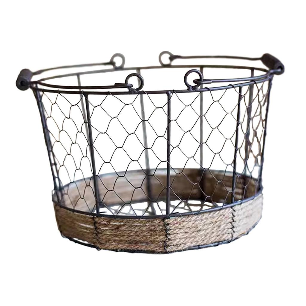 Eggs Wire Storage Basket Fruit Stand Metal Iron Wire Woven Basket with Handle for Dining Table Farmhouse Kitchen Bathroom Fruits