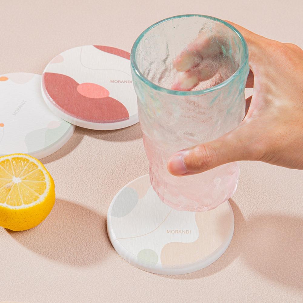 4pcs Water-absorbent Morandi Diatomite Coaster Square/Round Insulation Pad Cup Mat  Tea Room