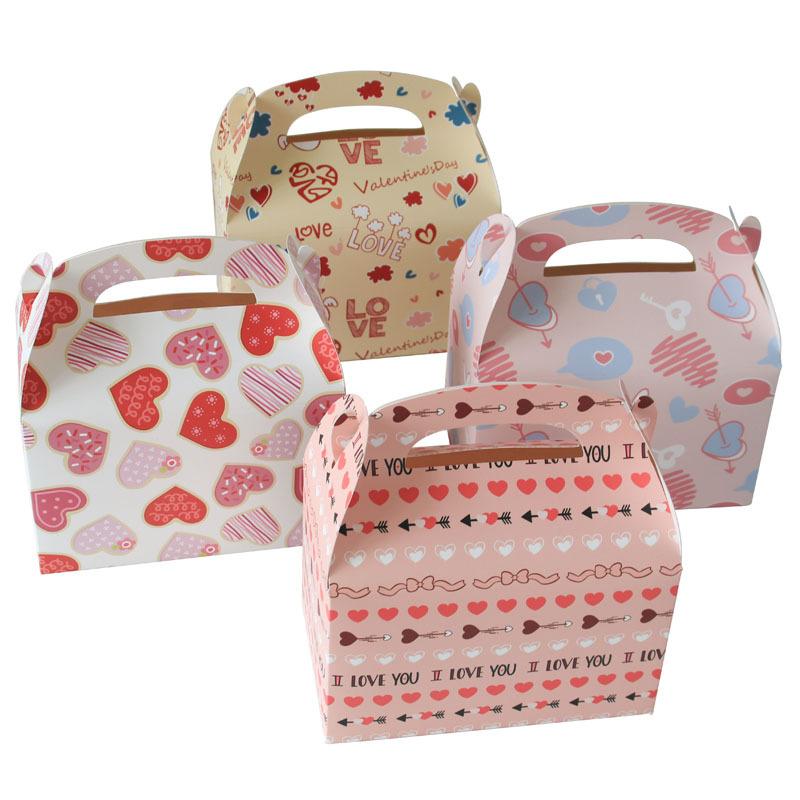 WTEMPO Printed Foldable DIY Paper Gift Boxes Valentine's Day Portable Boxes with Handles Universal Storage Boxes Party Decor Treat Boxes