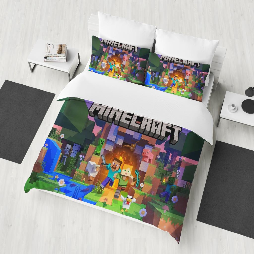 M-Minecraft 100% PolyesterAnime Printed Bedding Set Duvet Cover Queen Cotton Cute Printed Cartoon Quilt Cover