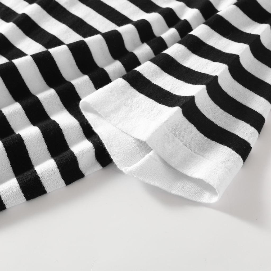 Vintage Black and White Striped Short Sleeve Polo Shirt