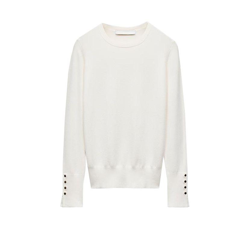 Fall and Winter New Women's Clothing Cuff Four Buttons Plain Stitch Basic Round Neck Long Sleeves Knitwear Tops 8851170