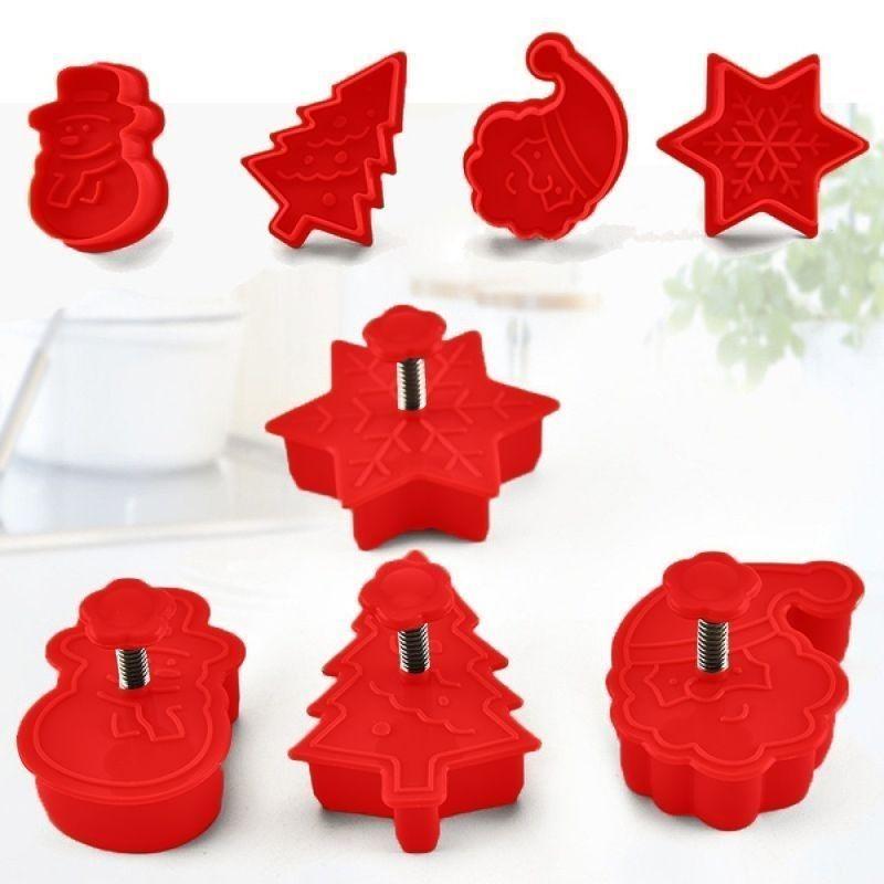 BEPAN 1 Set 3D Cartoon DIY Christmas Festival Creative Press Cookie Cutter Set of 4 Home Kitchen Baking Tools Household Goods