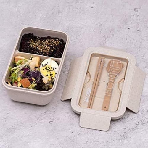 Leak-proof 850ml Large Capacity Bento Box, Made with Straw Fiber, Eco-Friendly Material, Includes Cutlery, Microwave Safe, Suitable for High School St