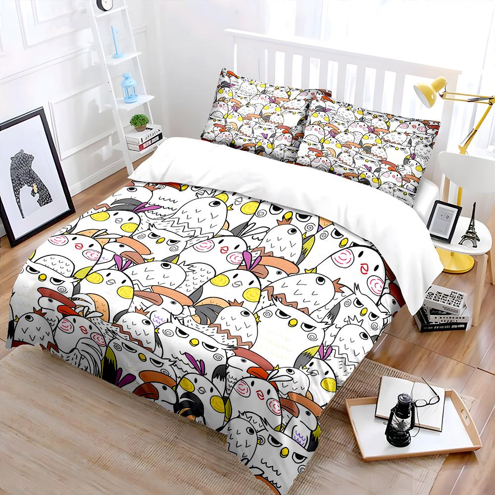 Funny cartoon bird heads Pattern Duvet Cover Set Digital Print Colorful Polyester Bedding with Zipper Closur for kids gifts