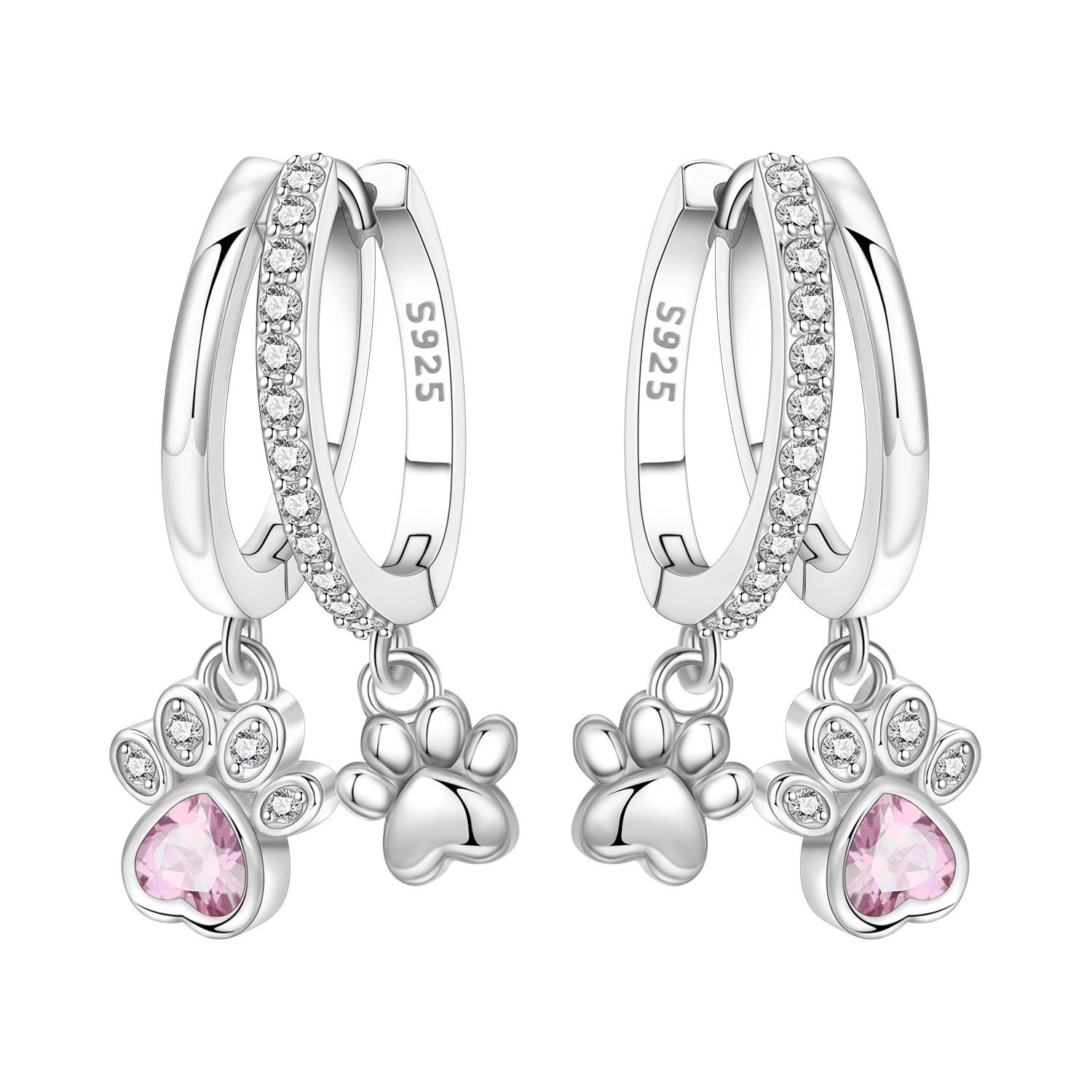 

Orstarry Серьги-подвески из стерлингового серебра 925 пробы с двойным слоем и отпечатком лапы питомца Женские модные ювелирные изделия Подарки