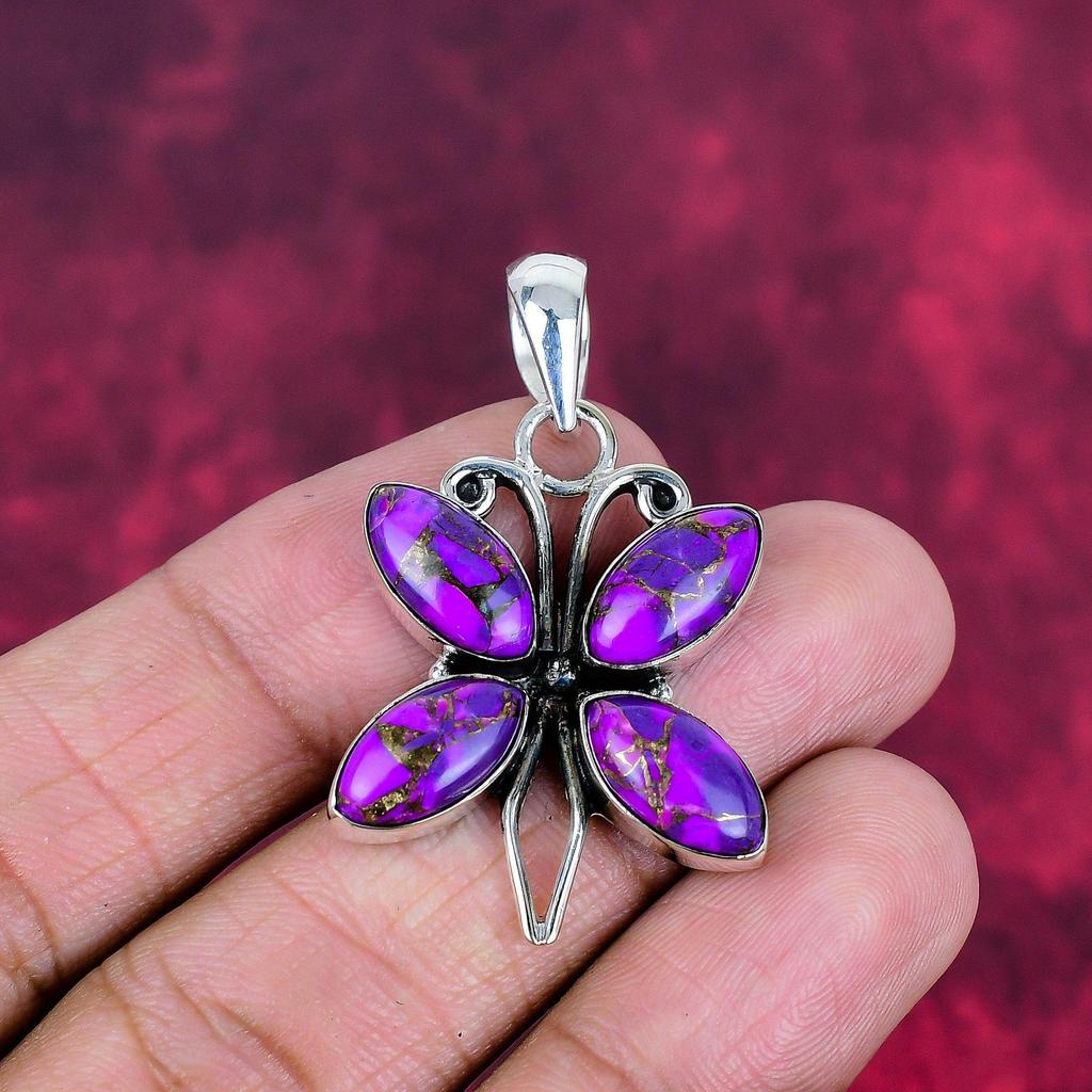 Purple Copper Turquoise Pendant, 925 Solid Sterling Silver Jewelry, Gemstone Pendant, Gift For Her Handmade Dainty Jewelry
